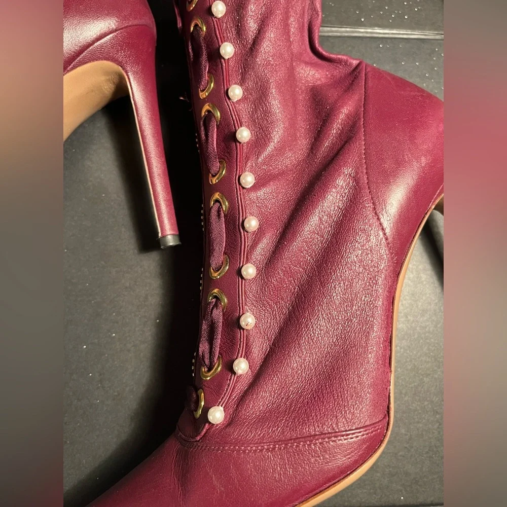 ALTUZARRA  Burgundy Women's Leather Ankle boots ! Size 39 1/2 - Picture 5 of 8